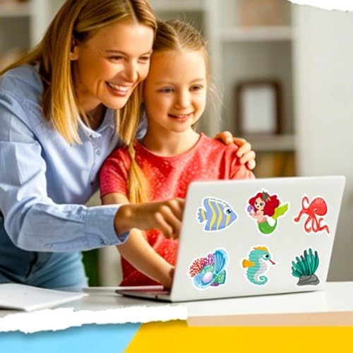 Ocean Animal Stickers for Water Bottle, 100Pcs Waterproof Vinyl Marine Ocean Creatures Beach Stickers, Summer Sticker Bulk for Kids Teens