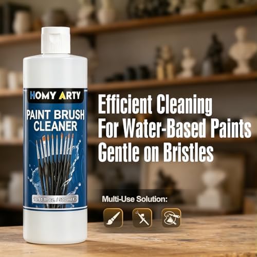 HOMY ARTY Miniature Paint Brushes Drybrush, 15 PCS Detail Paint Brush Set with 16.9 fl oz Brush Cleaner, Paint Brushes for Acrylic Painting, Models, Figurines, Nail Art & Paint by Number