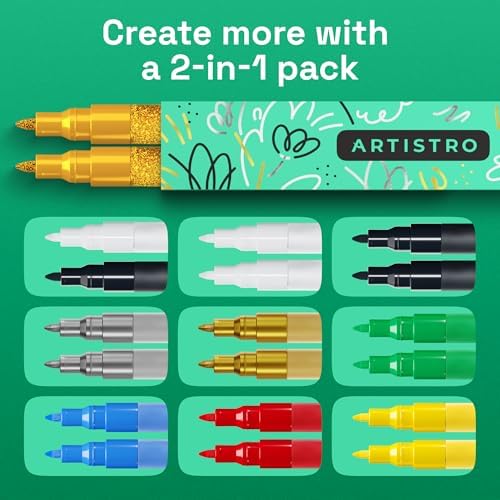 ARTISTRO Glitter Gold Acrylic Paint Markers - 0.7mm Extra Fine-Tip - 2 Set