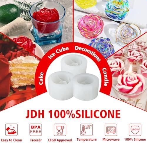 3 PCS 3D Rose Silicone Molds,3D Flower Candle Mold Soap Candle Resin