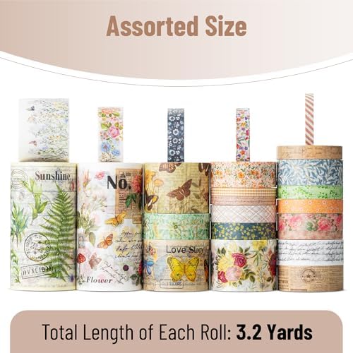 Mr. Pen- Washi Tape Set, 24 Rolls, Assorted Sizes, 3.2 Yards/Roll | Washi Tape for Scrapbook, Arts, Crafts, Journals and Planners, Vintage Botanical & Butterfly
