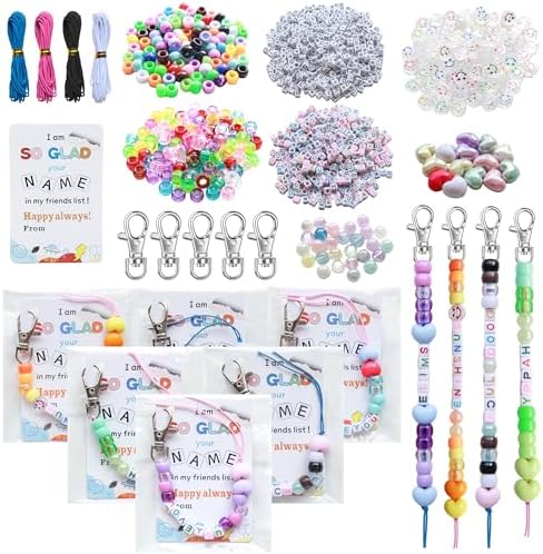 Tuhangcc 776 Pcs DIY Back to School Keychain Making Kit: Heart-Shaped Beads Adjustable Letter Alphabet Beads Strings, Gradient Brilliant Beads, 16 Charm Cards for Welcome First Day of School Gift