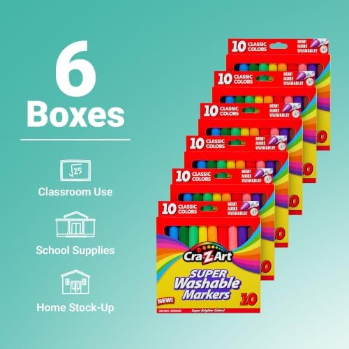 Cra-Z-Art Bulk Washable Markers - 6 Packs of 10 Count Washable Broadline Markers