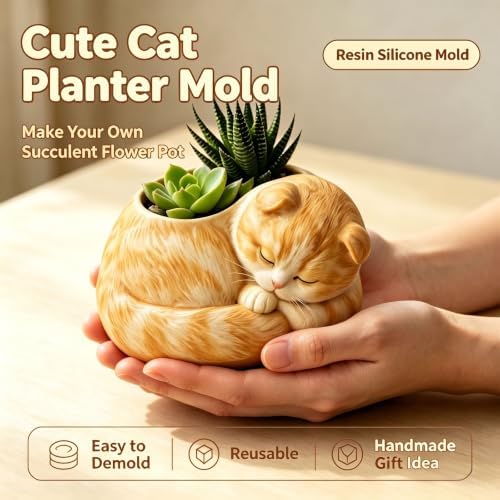 Sleep Cat Silicone Resin Mold for Candle Making Succulent Pot Vase