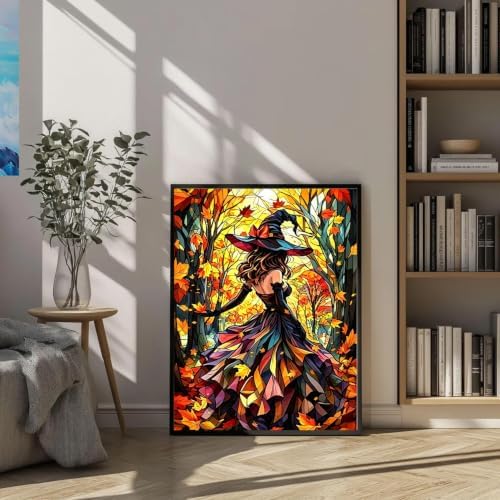Halloween Stained Glass Witch Paint by Numbers Kit for Adults 16 X 20 Inch