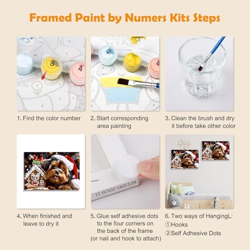MOGTAA Christmas Paint by Numbers Kit for Adults Beginners with Frame, Christmas Dog Adult Paint by Number Kits on Canvas with Easel, Easy DIY Animal Oil Painting Kits for Home Decor, 8x12in