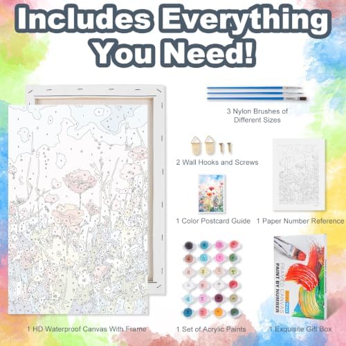 Kalonyth Flowers Framed Paint by Numbers Kit for Adults Beginner 8x12 inch