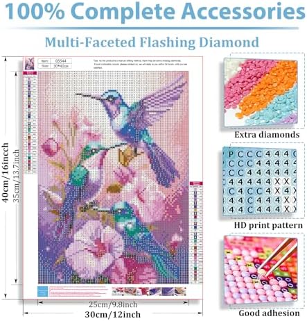 Hummingbird Diamond Art Kits for Adults, Diamond Painting Kits 12x16 Inch | Diamond Painting Kits for Adults Beginners, Gem Art, 5D Full Drill, DIY Arts and Crafts for Gift Home or Decor