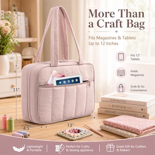 AMOIGEE Sewing Bag Organizer with 17 Clear Pockets and Tool Holders