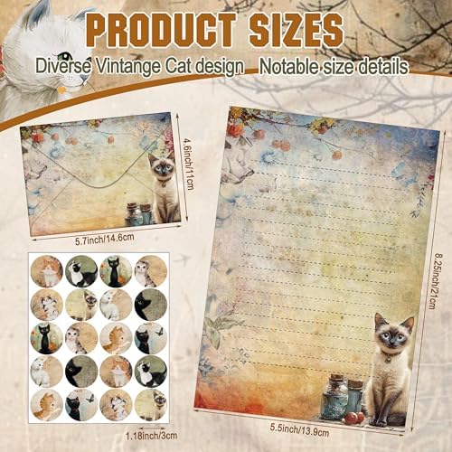 TaoBary 160 Pcs Cat Stationery Paper and Envelopes Set, 5.5 x 8.25''