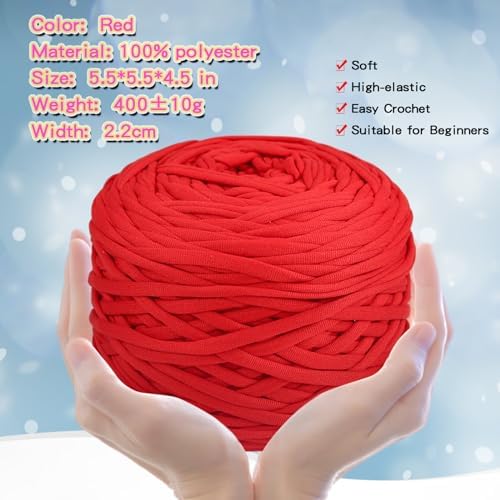 400g T-Shirt Yarn, 130 Yards Elastic Fabric Crochet DIY Red