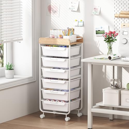 SYKIARIOL Rolling Cart with 6 Drawers,Art Craft Organizer and Storage,White