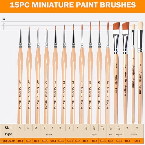 Miniature Brush Dry Brushes, Aoartix 15 Pcs Model Paintbrush Set