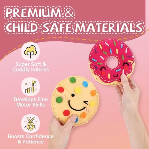 Cymbana Kids Sewing Kit, DIY Food Felt Plush Donuts, Ice Cream Kids Crafts
