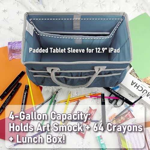 Cupohus Water-Resistant Art Organizer Tote Bag - Craft Storage Bag with Multiple Pockets and Handles for Artists, Kids, Students, and More – DarkGreen