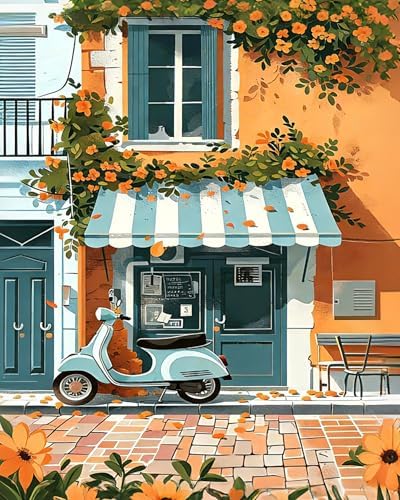 AuraDraw Street Paint by Numbers Kit for Adults - Beautiful Street Adult Paint by Number Kits on Canvas, DIY Oil Painting by Number for Home Wall Decor(16x20inch)