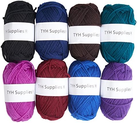 TYH Supplies 8 Acrylic Yarn Skeins Dark Colors | 560 Yards Soft DK Light Worsted Yarn for Knitting & Crocheting – Amigurumi, Hats, Scarves, Small Crafts – Crochet Kit for Beginners & Adults