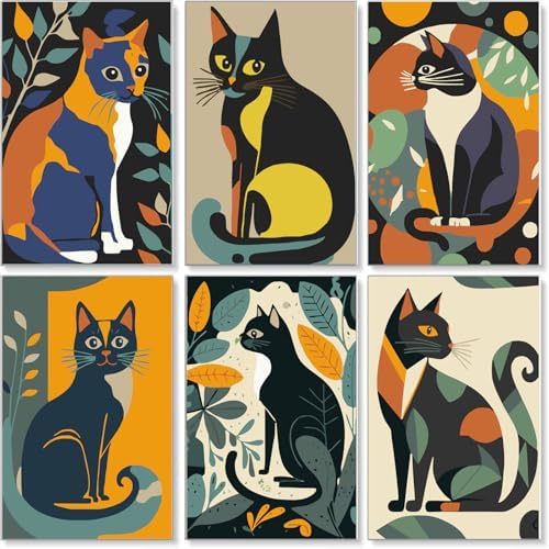Jethami 6 Pack Cute Cat Paint by Numbers Kit for Adults 8 x12in | Easy to piant for beginners, Diy art craft, Relaxing & Stress relief, High definition canvas, Home wall decor, Vivid colors