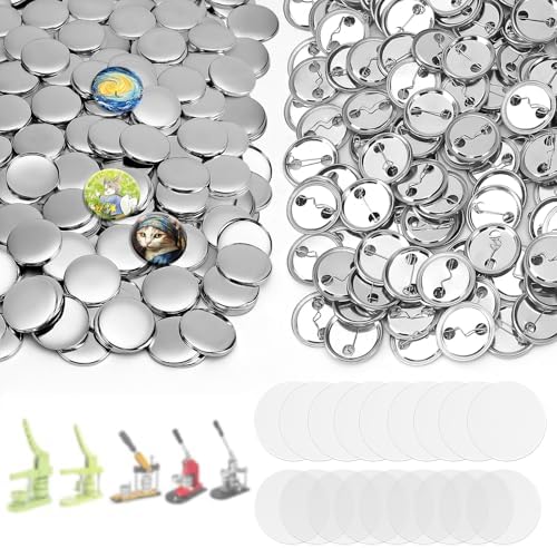 KUNTAERY 200Set 1.26 Inch Button Maker Supplies, 32mm Button Supplies Parts, Approx. 1.25 Inch Metal Blank Badge Parts with Blank Paper for Maker Machine Pin Maker Press