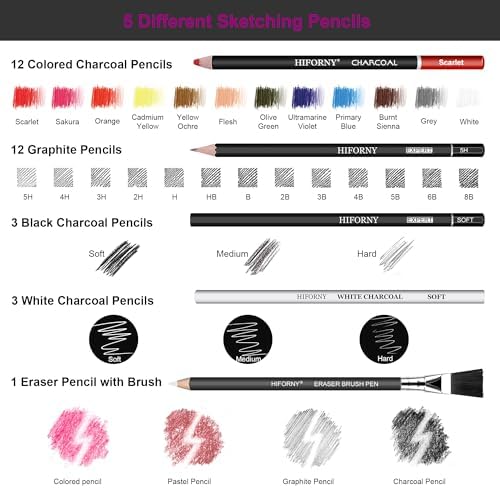 HIFORNY 76 PCS Drawing Set Sketching Kit,Sketch Pencils Art Supplies with Graphite,Charcoal,Blending Tools & Accessories,Portable Zippered Travel Case for Artists & Beginners