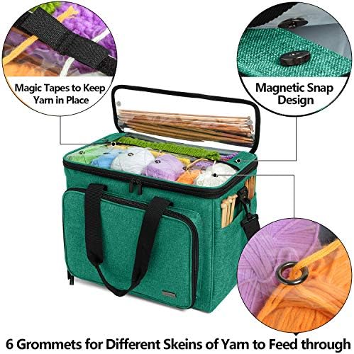 Teamoy Knitting Bag, Yarn Storage Organizer Crochet Bag Tote, Green