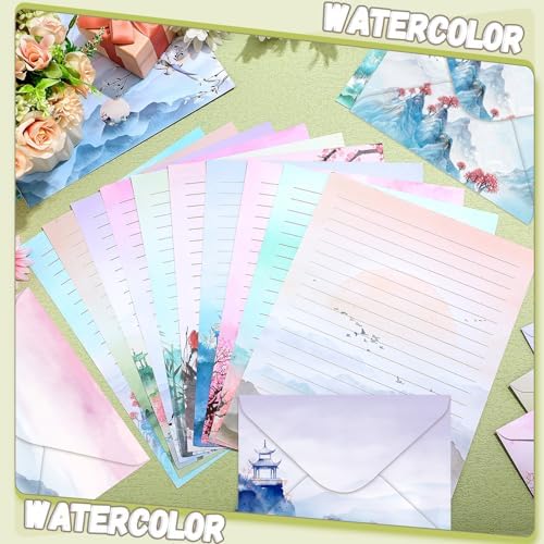 TaoBary 160 Pcs Ink Painting Stationery Paper and Envelopes Set, 8.5 x 11''