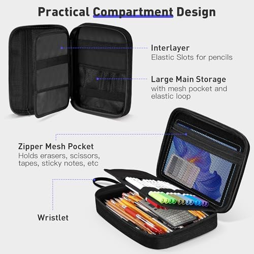 Zannaki Large Capacity Pencil Pouch Organizer | Soft Corduroy Pencil Box for Girls Boys Teens | Cute Big Pen Bag with Multiple Zipper Pockets - Pencil Case Storage for Art Supplies & Stationery-Black