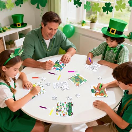 St Patricks Day Crafts for Kids & Adults Bulk, St. Patrick's Day Activities Classroom Gifts, Irish DIY Kits Jigsaw Puzzles with Pot of Gold, Leprechaun Shamrock, March Arts for Party Favors Supplies