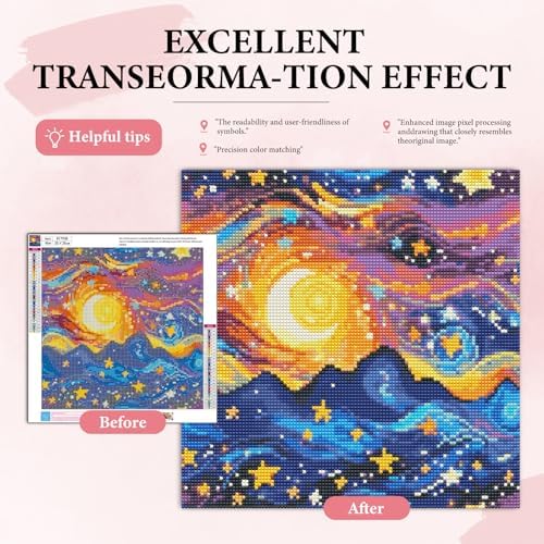 Yezavesu Starry Night Diamond Art Kits for Adults Beginners 14x14 Inch | Starry Sky Diamond Painting, DIY 5D Full Round Drill Gem Art, Stress Relief Craft Kits, Home Wall Decor Gift