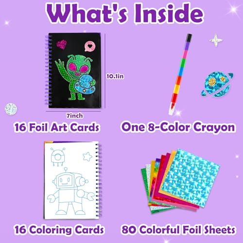 FUNNYB&G Foil Art Craft Kit for Kids, Sparkly Birthday Gift Toy for Boys | No Mess, Kids Ages 4-10 Create Sparkling Artwork, A Creative Gift for Birthdays, Holidays, Travel Activities,Screen-Free Fun