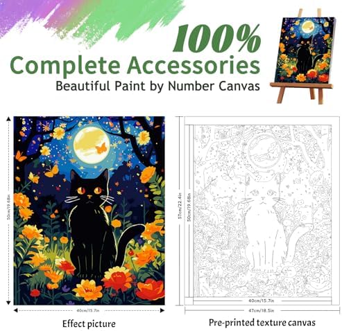 ZTOTZ Cat Paint by Numbers Kit for Adults, Painting by Numbers Black Cats Moon Night, Tuxedo Cat Adults' Paint-by-Number Kits, Animal cat Paints Number Kits 16x20 Canvas