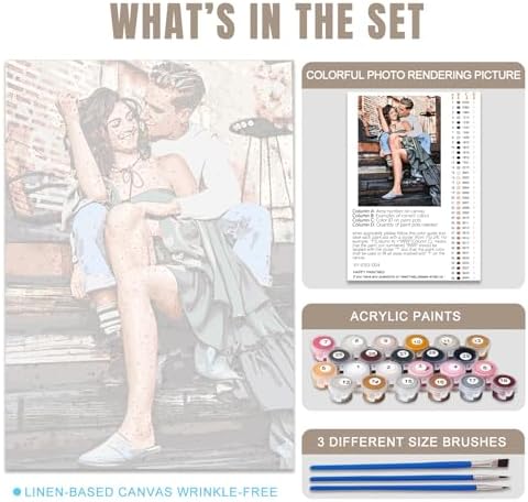 CUSTOM STEWARD Custom Paint by Numbers Kit, DIY Personalized Canvas Painting Set with Acrylic Paints, 3 Brushes, Numbered Canvas, Home Decor, Gifts for Girlfriend Boyfriend Couples Valentines