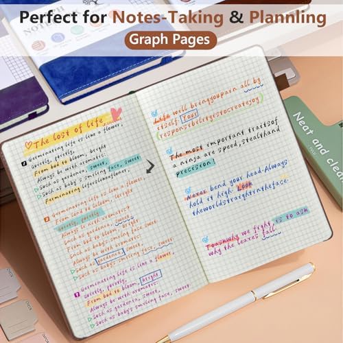 Graph Paper Notebook 5.9"×8.5", 160 Pages Grid Notebook, A5 Graphing Paper | Hardcover Leather Journal for Women & Men,100 Gsm, Grid Spacing 5mm x 5mm, Medium Size, Grid notebook for Work, School, Math