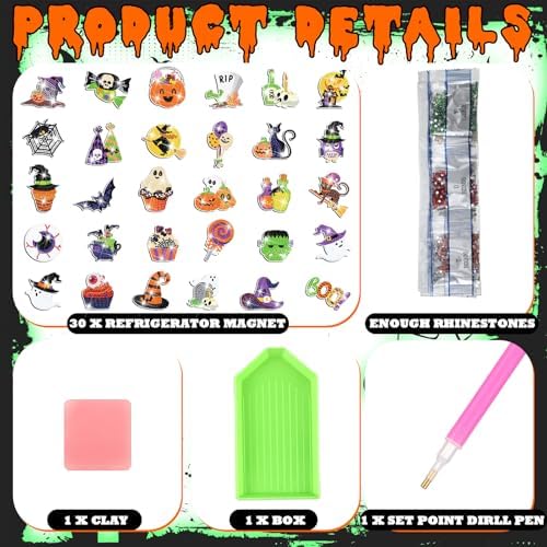 Motipuns 30 Pcs Halloween Diamond Art Magnets Glow in the Dark Diamond Art