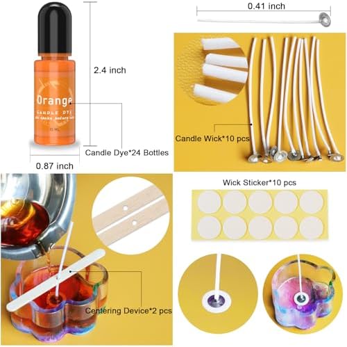 Candle Dye - 24 Colors Liquid Candle Making Dye for DIY candle making supplies Kit, Food Grade Ingredients Oil-Based Candle Coloring for Soy Wax Dyes, Beeswax, Gel Wax, Paraffin Wax - Each 0.35oz/10ml