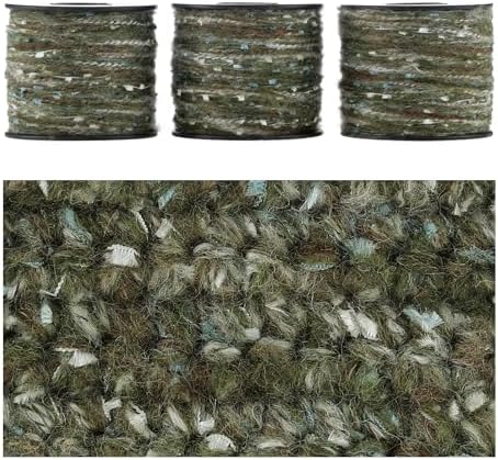 Artisanal Yarn Collection Multifiber Fancy Yarn for Knitting Crocheting Crafts DIY, Set of 3 Rolls(107 Mossy Stone with Silver Flakes)