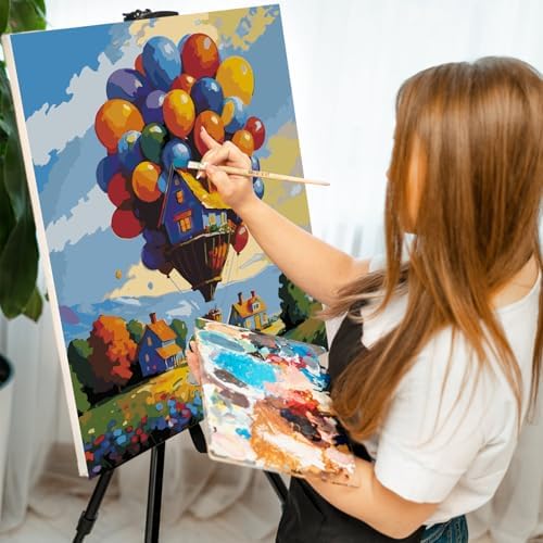 Paint by Numbers Kit for Adults, Balloon House Number Painting, 16x20 Inch | DIY Adult Paint by Number Kit on Canvas for Beginners, without Frame, Home Wall Decor, Stress Relief Craft Gift