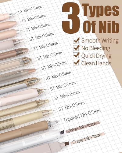 Four Candies Brown Pens, Black & Brown Ink, 0.5mm Fine Point, 2 Highlighter