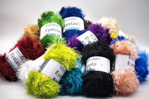 Estako Eyelash Yarn, Soft Fuzzy Faux Fur for Crochet and Knitting, Fuchsia