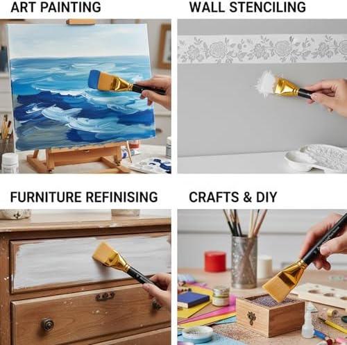 1 1/2 Inch Flat Paint Brushes 6Pcs - Large Acrylic, Oil & Watercolor Paint Brushes with Wooden Handle - Professional Artist Brush Set for Base Coating, Canvas, Crafts(6Pieces)