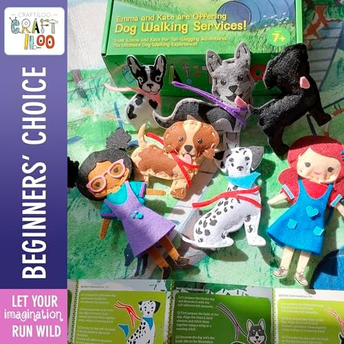 CRAFTILOO 8 Pre-Cut Dogs Stuffed Animal Fun Kids Sewing Kit for Kids Ages 8-12 Children Beginners Sewing kit Kid Puppy Crafts Felt Pillow Plush Craft Kit Girls and Boys