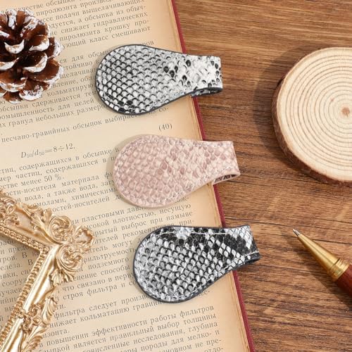 3PCS Vintage Magnetic Leather Bookmark, Leather Magnetic Bookmarks for Women, Magnetic PU Bookmarks Clip Book Accessories, Snakeskin Pattern