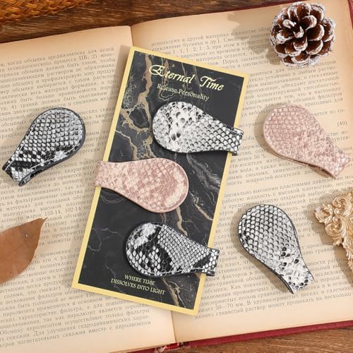 3PCS Vintage Magnetic Leather Bookmark, Leather Magnetic Bookmarks for Women, Magnetic PU Bookmarks Clip Book Accessories, Snakeskin Pattern