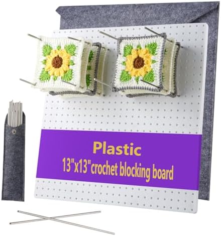 13’’Crochet Blocking Board with 20 Pegs/Pins Granny Square Blocking Boards for Crochet Projects,Plastic Waterproof Crochet Peg Blocking Board Gift for Crocheters and Beginners