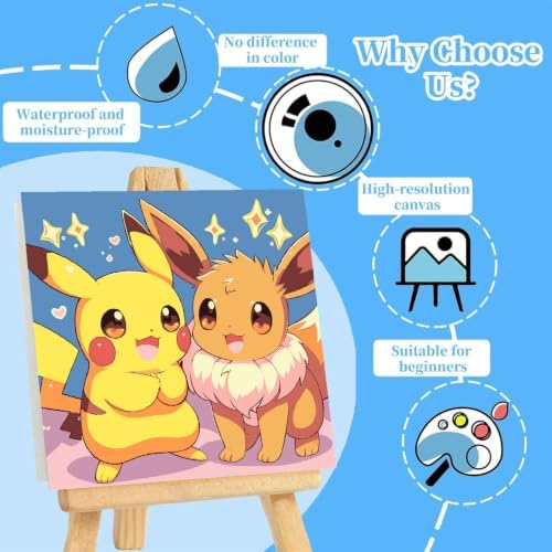 LWZAYS 4 Pack Cartoon Paint by Number for Kids with Wooden Frame-Paint by Numbers for Kids Ages 4-8-12, DIY Paints with Numbers Easy Acrylic Oil Painting Kits for Home Wall Decor (8X8inch)