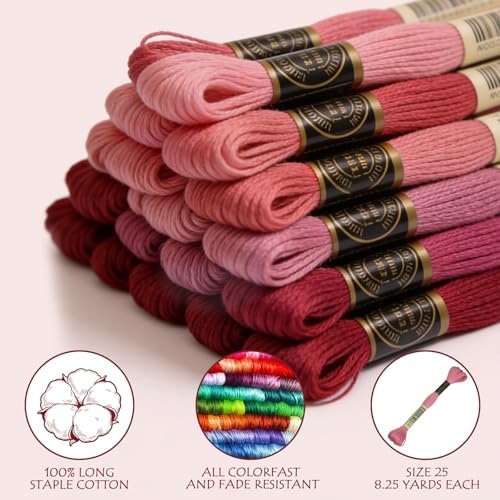 Premium Rainbow Color Embroidery Floss - Cross Stitch Threads - Friendship Bracelets Floss - Crafts Floss - 14 Skeins Per Pack Embroidery Floss, Dark Plum Gradient