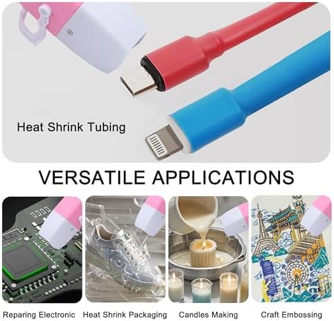 mofa Mini Variable Temp Heat Gun 350W 250℉~850℉(150℃- 450℃) Fast Heating,LCD Digital Display Hot Air Gun Tools with Reflector Nozzle&Tripod Overload Protection for Crafting,Embossing,Drying (Pink)