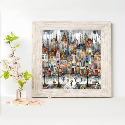 Acelii 5D Diamond Art Kits for Adults Beginners,Rainy Town DIY Full Round Drill Diamond Painting Kits, Paint by Diamonds Dots Gem Art Easy,Home Wall Decor 14X14 Inch
