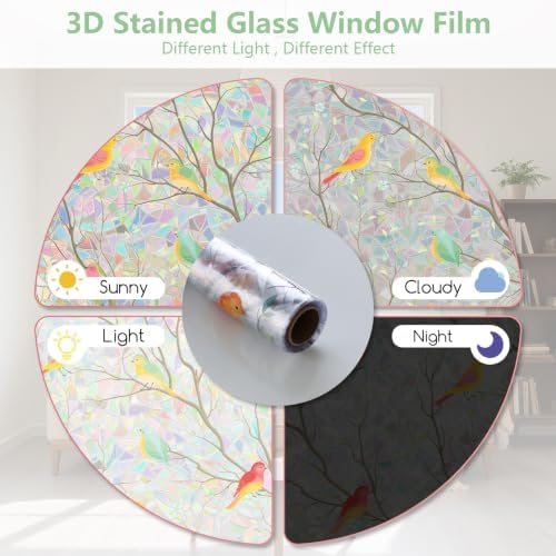 Kromapolis Window Privacy Film, Stained Glass Rainbow Bird, 35.4″ x 78.7″