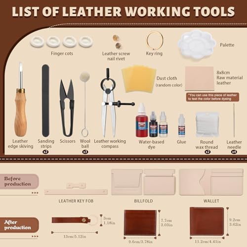 CBHGFEA 51Pcs Leather Working Kit, Vegetable Tanned Leather Craft Kit